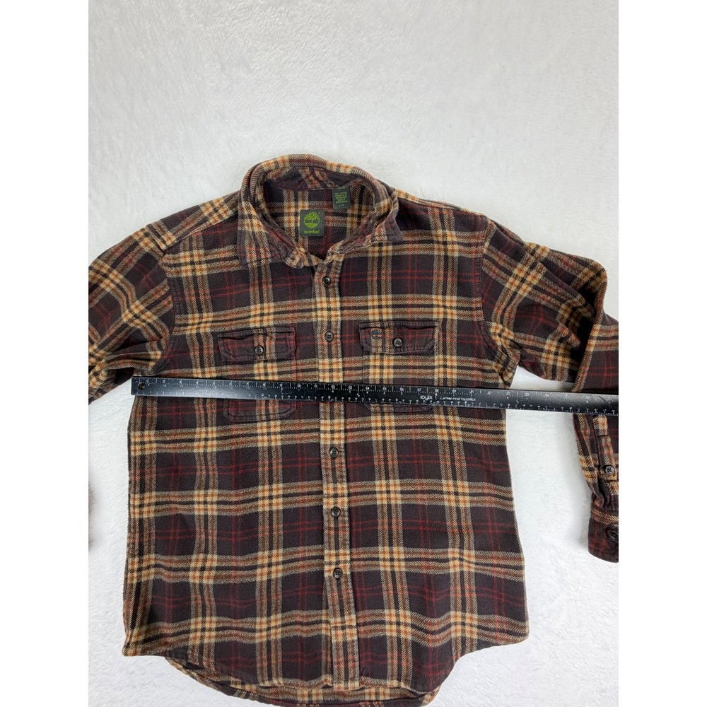 Timberland Mens Brown Plaid Cotton Flannel Button Down Shirt Large L Long Sleeve - Picture 7 of 9